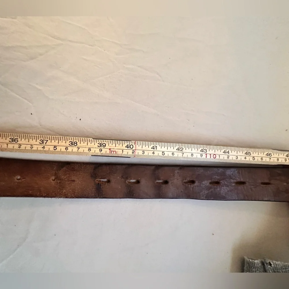 Vintage Made in USA Solid Brass Buckle Brown Leather Belt 40 (36–46 Fit)